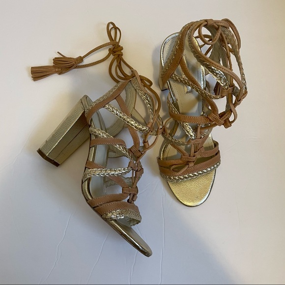 Metallic Gold &Tan BCBGeneration Chunky Heels - Picture 2 of 9